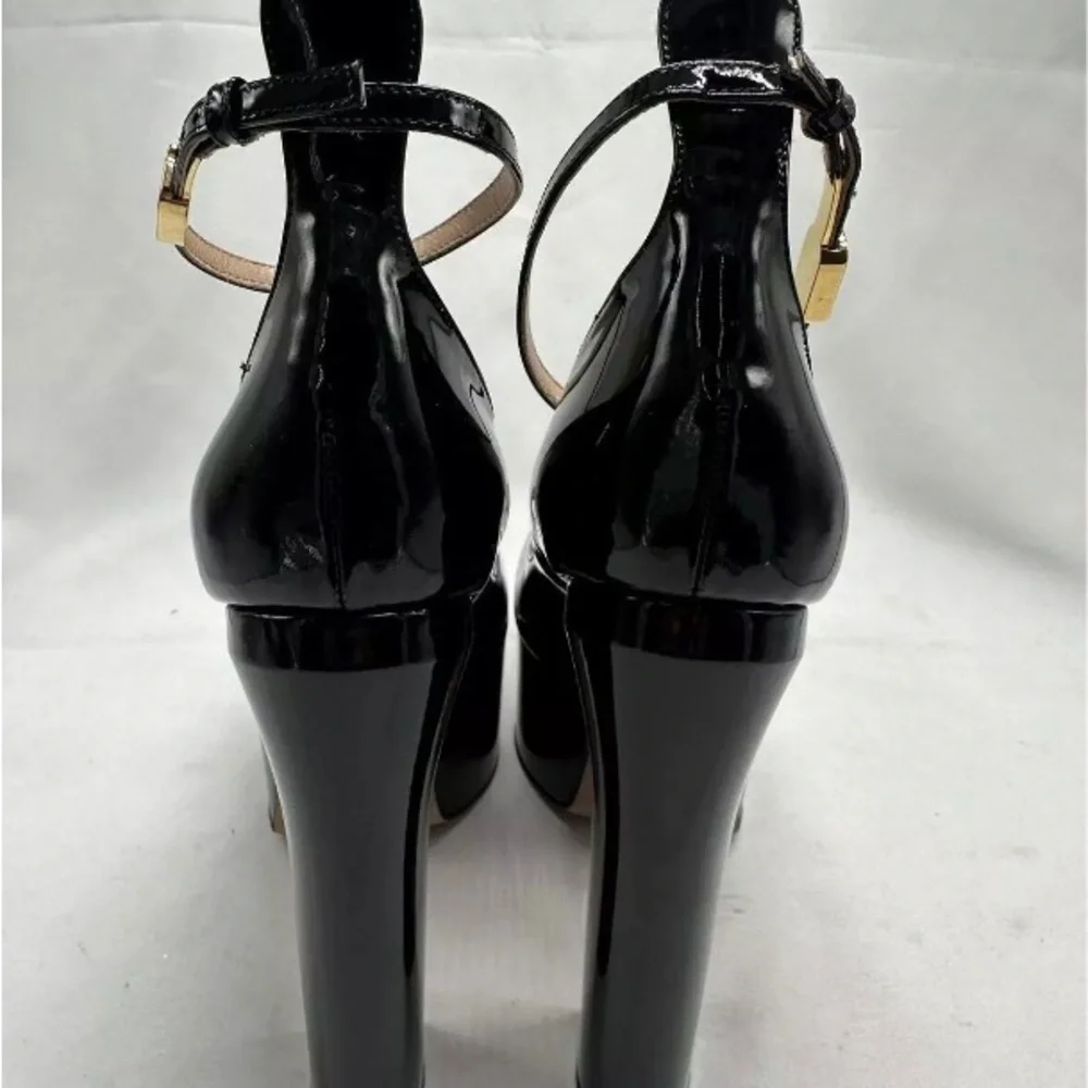Valentino Rockstud Tan-go Black Patent Leather Ankle Strap Platform Heel Pump 41 - Picture 9 of 12